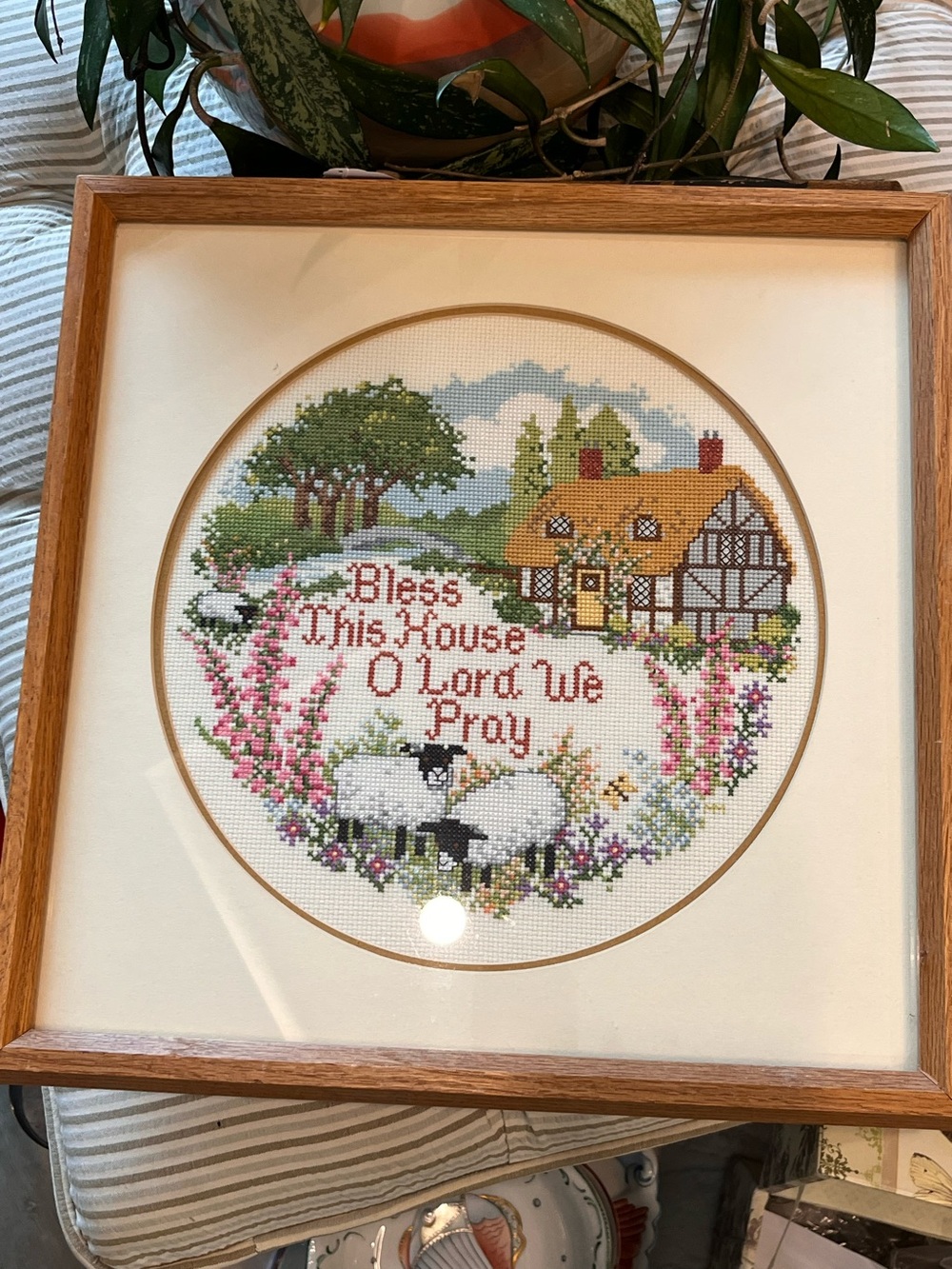 Framed Cross-Stitch Wall Art - Bless This House (Multicolor)